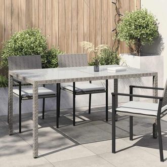 vidaXL Mesa De Jard&iacute;n Vidrio Templado Rat&aacute;n Sint&eacute;tico Gris 150x90x75cm Vidaxl