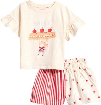 Next Kids Graphic T-Shirt & Seersucker Shorts Set in Neutral at Nordstrom, Size 1.5-2Y