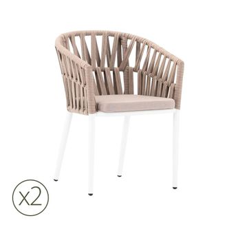 Kerama Pack de 2 sillas de jardin de aluminio blanco y cuerda beige con coj&iacute;n