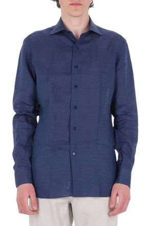 Borriello Royal Blue Pure Linen Casual Shirt