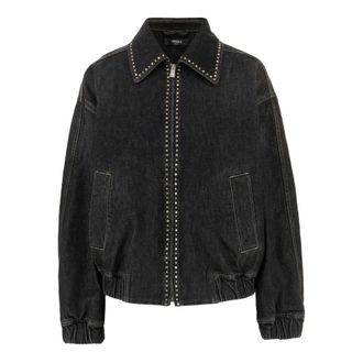 Versace Denim Jackets, female, Black, Size: S Blouson Denim