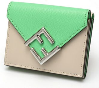Fendi Light Beige Light Green Leather Wallet (Tri-Fold) (Pre-Owned)