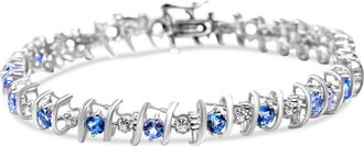 House of Brilliance 925 Sterling Silver Lab-Grown Birthstone and 1/6 Cttw Diamond Tennis Bracelet in Blue Aquamarine at Nordstrom