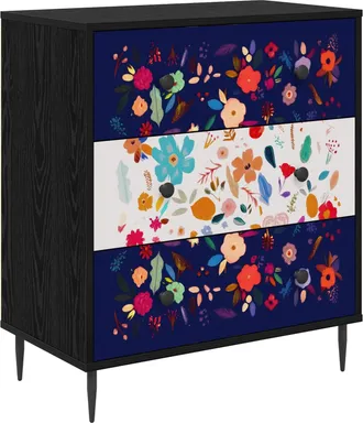 vidaXL Cajonera Mainz Estampado Floral 66 X 36,5 X 76 Cm Roble Negro Vidaxl
