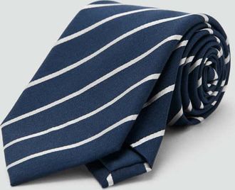 Mango Cravatta righe seta cotone blu notte - Uomo - Taglia unica - MANGO MAN