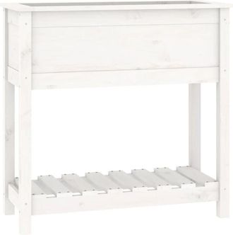 vidaXL Vidaxl - Jardinera Con Estante Madera Maciza Pino Blanco 82,5x34,5x81 Cm