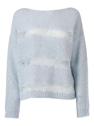Ermanno Scervino lace sequin boat-neck sweater - women - Polyamide/Alpaca Wool/Mohair/Cotton - 40 - Blue