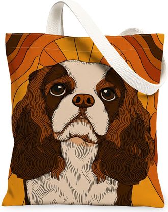 Generic Dog Art Canvas Tote Bags, Animal Design Reusable Grocery Bags, Autumn Vintage Lightweight Washable Shoulder Strap for Outdo, Orange, 13x15 Inch