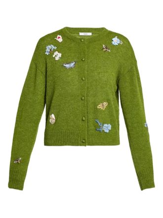 Erdem long-sleeve crew neck cardigan - Green