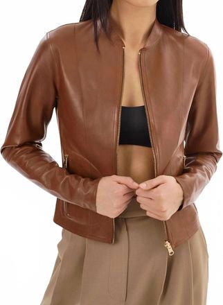 LaMarque Chapin Reversible Leather Bomber Jacket In Luggage Gold