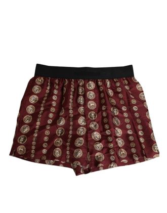 Dolce & Gabbana Burgundy Silk Coin Print Men Boxer Short Mens Swimwear