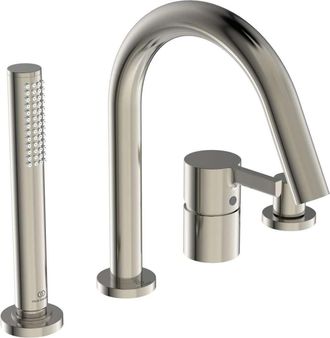 Ideal Mezclador Monomando De Ba&ntilde;era De 4 Orificios Joy Con Ca&ntilde;o Storm Plateado Con Ducha De Mano Y Desviador Standard