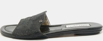 Jimmy Choo London Metallic Black Glitter Nanda Flat Slides