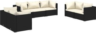 vidaXL Set De Muebles De Jard&iacute;n 7 Pzas Y Cojines Rat&aacute;n Sint&eacute;tico Negro Vidaxl
