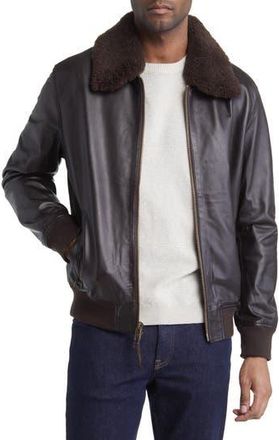 Frye Leather Bomber Jacket with Removable Faux Shearling Collar in Dark Brown at Nordstrom Rack, Size X-Large