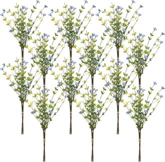 Melrose International Blue Berry Foliage Spray (Set of 12) - Green, Brown, Blue