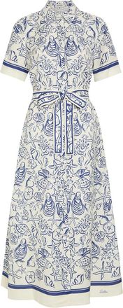 SIMKHAI Audria Printed Belted Linen-blend Midi Shirt Dress - Blue - S (UK8-10 / S)