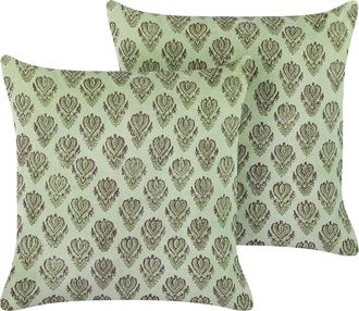 Beliani Conjunto De 2 Cojines De Terciopelo Verde 45 X 45 Cm Floral Bloque Impreso Rungia