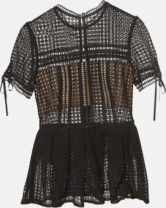 Self Portrait Black Cotton Blend Peplum Blouse