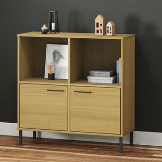 vidaXL Vidaxl - Librer&iacute;a Patas De Metal Oslo Madera Maciza Marr&oacute;n 90x35x90,5 Cm