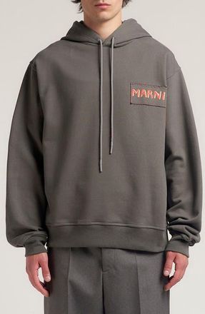 Marni Logo Patch Cotton French Terry Hoodie in Grey at Nordstrom, Size 40 Us