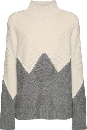 Elena Miro High-Neck Color-Block Wool Turtleneck