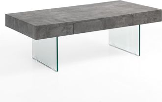 Oresteluchetta Mesa de centro mdf efecto cemento y vidrio 40x110x60 cm