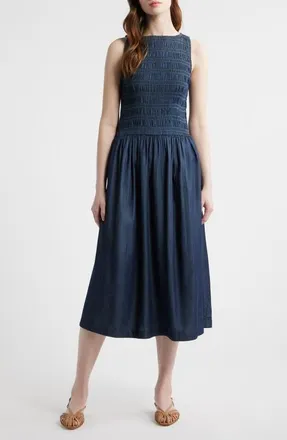 Madewell Denim Smocked Boat Neck Maxi Dress in Carrigan Wash at Nordstrom, Size Xx-Small