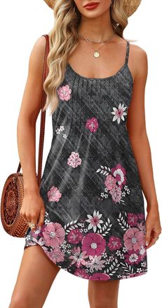 Generic Sun Dresses for Women UK, Womens Summer Casual Sleeveless Mini Dress Loose Spaghetti Strap Floral Print Beach Dresses with Pockets 21st Birthday Gifts