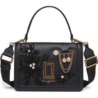 Karl Lagerfeld Simone Flap Crossbody Bag in Black/Gold at Nordstrom Rack