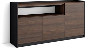 Skraut Home Skraut Home - Aparadores Para Sal&oacute;n, 156x37x80cm, 3 Puertas, Armario, Zapatero, Roble Oscuro Y Negro