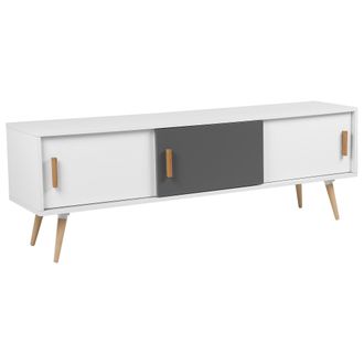 Beliani Beliani - C&oacute;moda Color Blanco Y Gris Con Patas De Madera 3 Puertas Correderas Indiana
