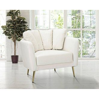 Dmora Dmora - Sill&oacute;n Foster, Asiento Acolchado, Sof&aacute; De Sal&oacute;n Individual, Silla Con Reposabrazos, 88x77 H74 Cm, Crema Y Oro