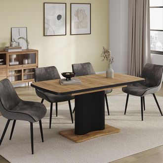 Vicco Mesa De Comedor Fenaro, Roble Negro/dorado, 120 X 80 Cm Extensible, Vicco