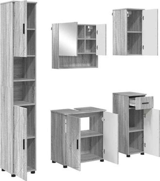 vidaXL Juego De Muebles De Ba&ntilde;o Con Caj&oacute;n Con Puerta 5 Pcs Gris Sonoma Vidaxl