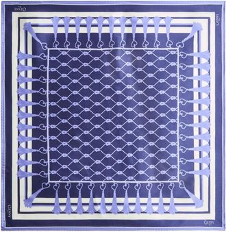 Genny tassel-print silk scarf - Blue