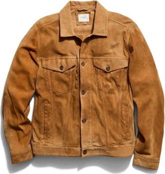 Billy Reid Waxed Suede Trucker Jacket in Khaki at Nordstrom, Size Xx-Large