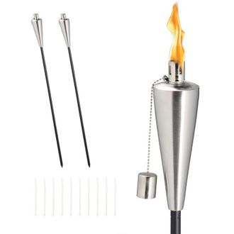 Relaxdays Relaxdays - Garden Oil Torches, Set of 3, Stainless Steel, Adjustable Height, Replacement Wicks & Snuffer, Silver/Black