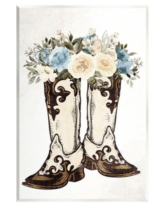 Stupell Industries Cowboy Boot Mixed Flower Bouquet Wall Plaque Wall Art By Kim Allen