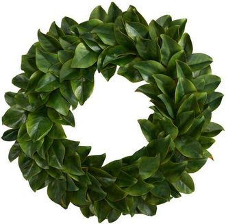 Nearly Natural 30-in Magnolia Artificial Wreath in Green at Nordstrom
