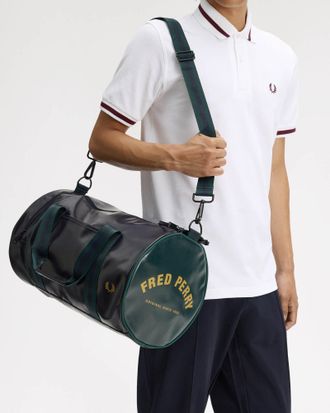 Fred Perry Mens Classic Barrel Bag in Black Recycled Material - One Size