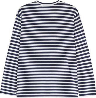 Comme Des Gar&ccedil;ons Striped Red Heart Logo T-Shirt - Navy