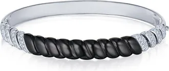 Fred Leighton Signed Fred Leighton Carved Black Jade & Pav&eacute; Diamond Bangle Bracelet in White Gold at Nordstrom, Size 6.5