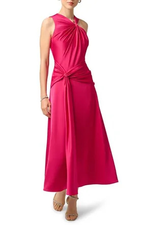 Aidan Mattox Crepe Back Satin Cocktail Maxi Dress in Bright Rose at Nordstrom, Size 14