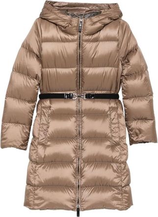 Max Mara Jassen, Dames, Bruin, L, Lange Gewatteerde Donzen Jas