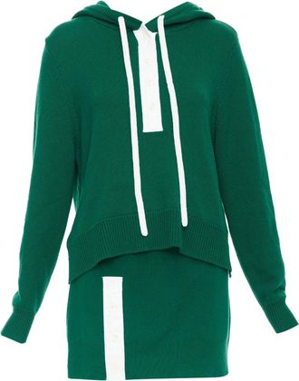 Monse 2021 Runway green white logo polo hood sweater mini skirt