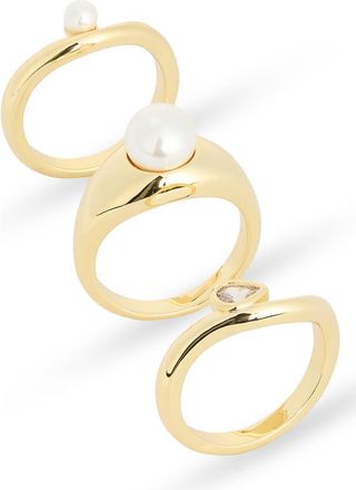 Nordstrom Rack Set of 3 Demi Fine Cubic Zirconia & Faux Pearl Rings in Clear- White- Gold at Nordstrom Rack, Size Small/medium