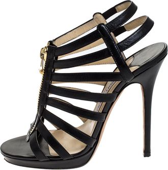 Jimmy Choo London Black Leather Glenys Caged Pumps Size 37.5