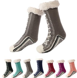 Generic Ultra-thick Cute Slipper Home Socks for Women Non Slip Grippy Warm Cozy Fluffy Home Socks with Silicone Grips Winter Thermal Fuzzy Bed Socks UK One Si