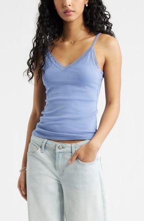 BP. Lace Trim V-Neck Camisole in Blue Frost at Nordstrom, Size Xx-Small